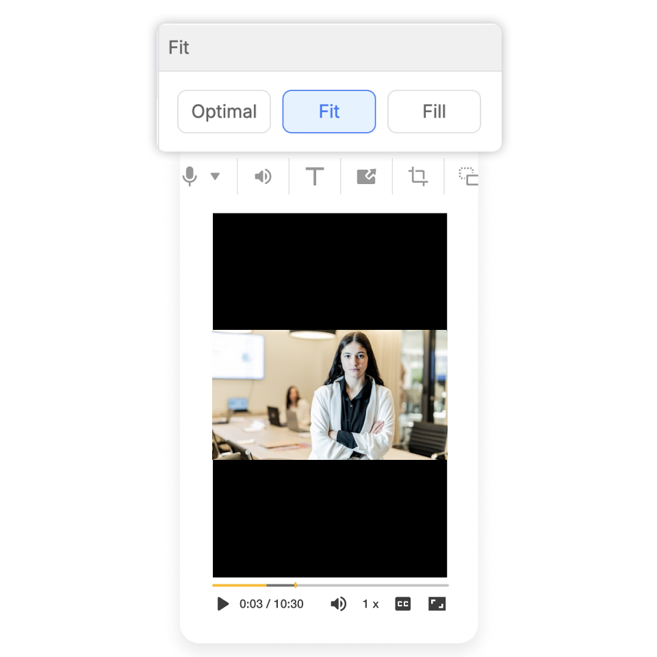 Video aspect ratio Fit mode in Visla showing black bars added to preserve full content area.